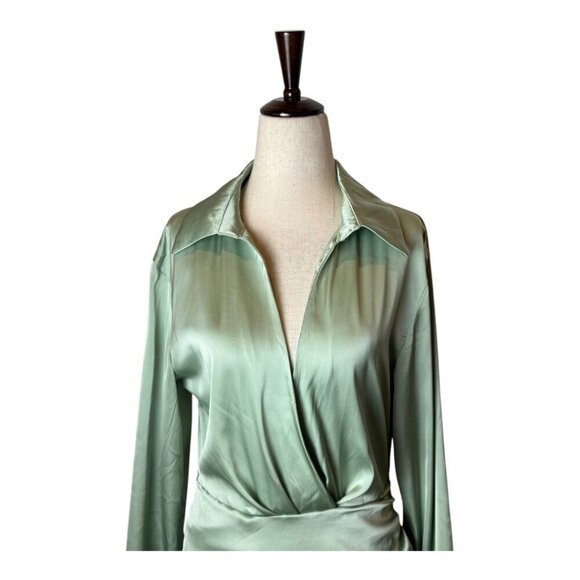 Cider Dress Women Small Mint Green Satin Dirty Martini Long Sleeve Mini Party - Picture 4 of 12